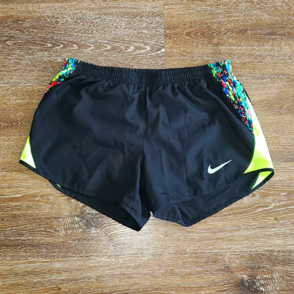Nike Dri-Fit Tempo Running Shorts Size Small, Bright Yellow Multicolor Splatter